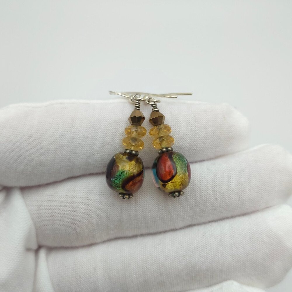 925 Sterling Silver Beautiful Unique Glass Earrings